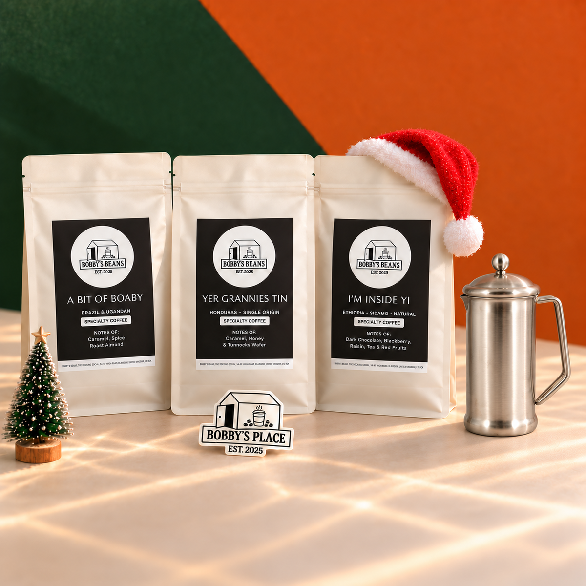 A Taste of Boaby bundle with an optional Stainless steel 2 cup, 400ml and Bobby's Place sticker.