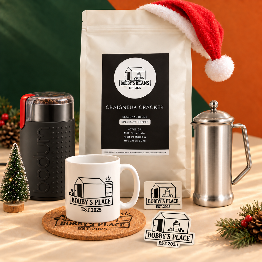 The Christmas Cracker bundle with an optional Stainless steel 2 cup, 400ml and Bobby's Place sticker.