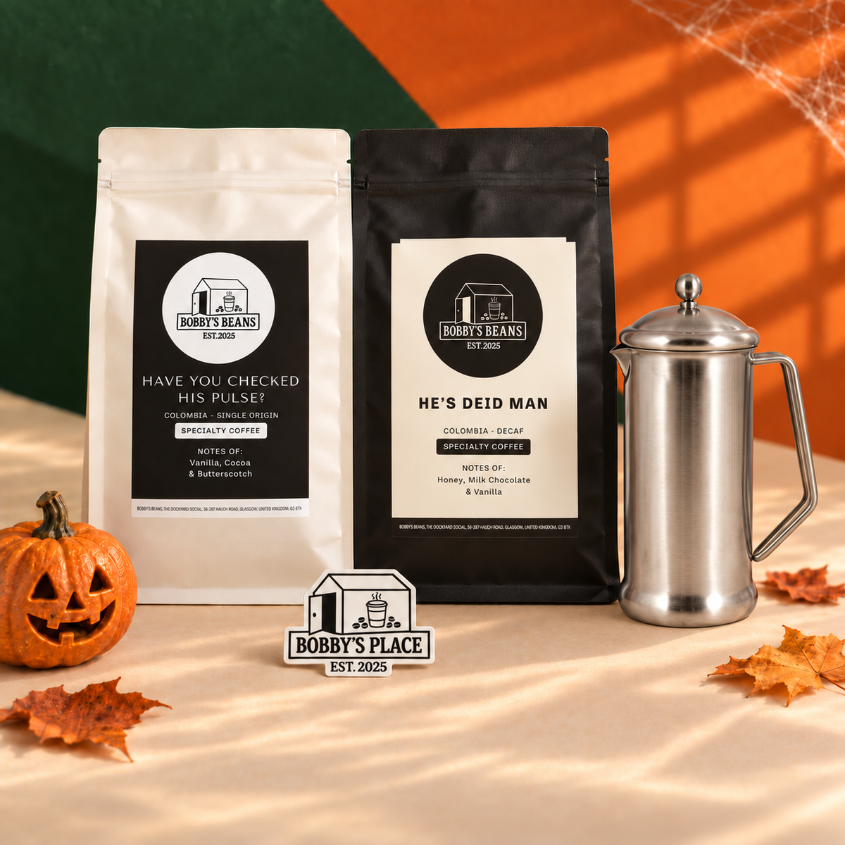 The Deid Slug bundle with an optional Stainless steel 2 cup, 400ml and Bobby's Place sticker.